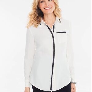 New Chicos Ivory Embellished Trim Dress Blouse Women’s 3